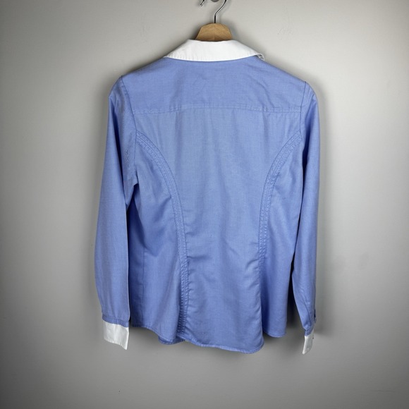 EXPRESS DESIGN STUDIO DRESS SHIRT WOMEN'S Sz M BUTTON-UP Blue With White Collar - Picture 10 of 16